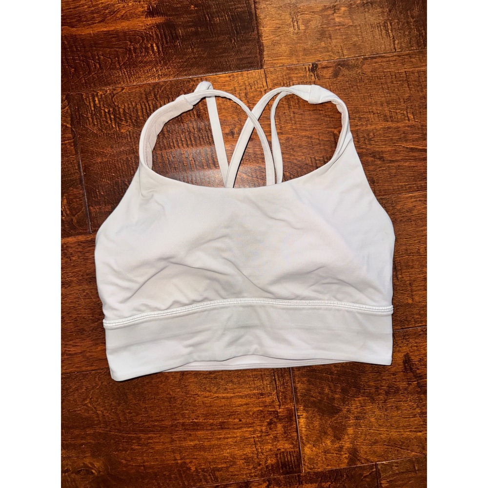Lululemon Energy Bra Longline Strappy Back Sports Bra Light Gray Lilac Size 6